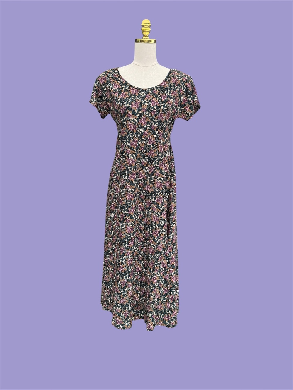 Vintage 90s Rayon Grunge Goth Fairycore Cottagecore Black Floral Maxi Dress M/L